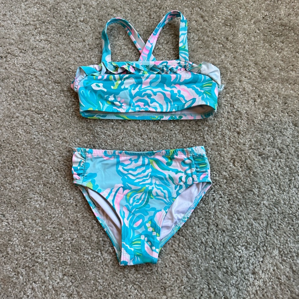 🦄 Lilly Pulitzer Aqua La Vista girls two piece swimsuit